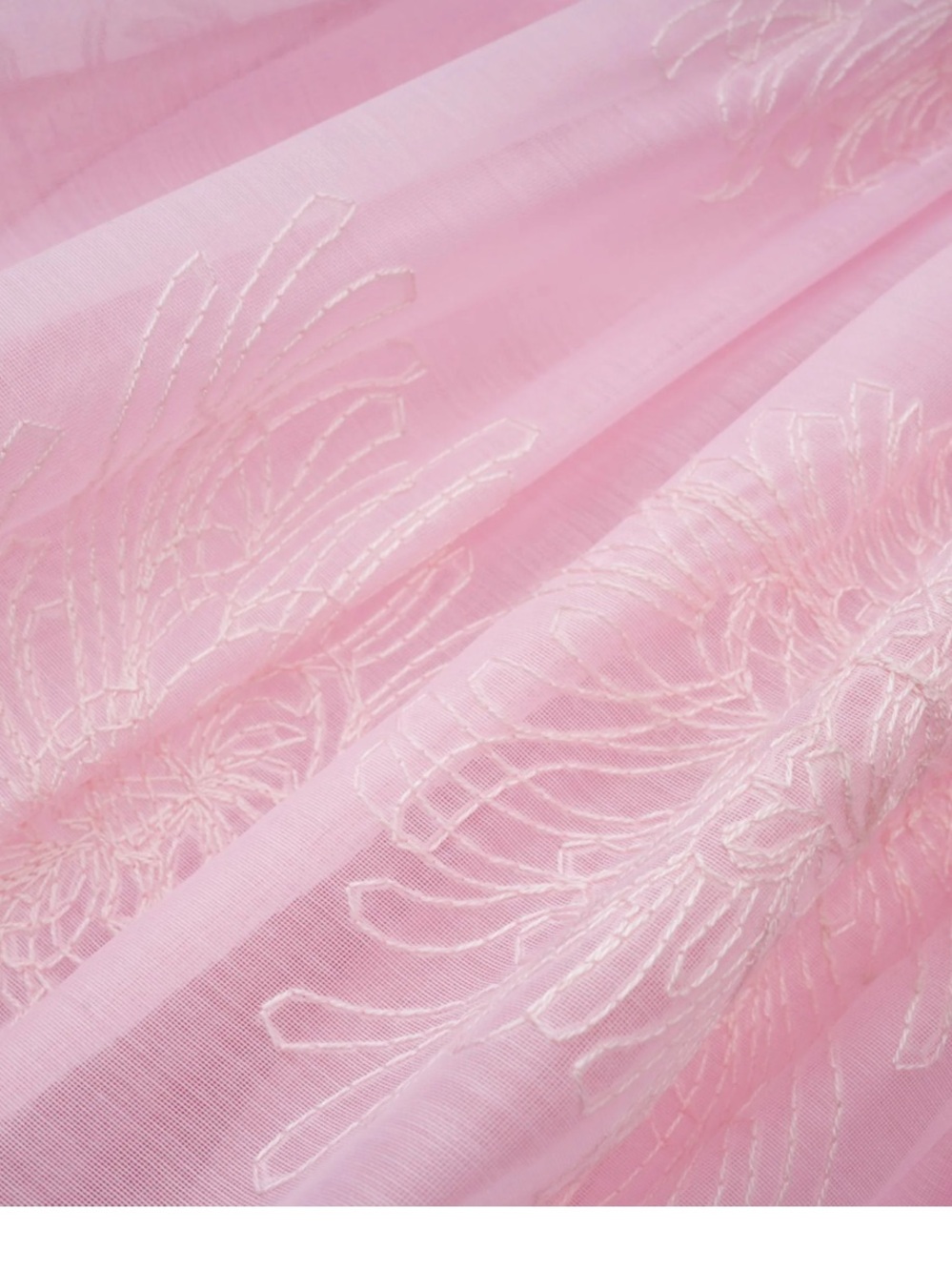 Light Pink Embroidered Puff-Sleeve Tiered Dress, M - Picture 7 of 10